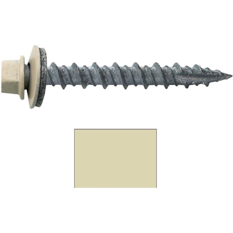 Jake Sales Metal ROOFING SCREWS: (250) 10 x 1-1/2"" Ivory Hex Head Sheet Metal Roof Screw. Self starting metal to wood siding screws. EPDM washer. Colored head - Image 2